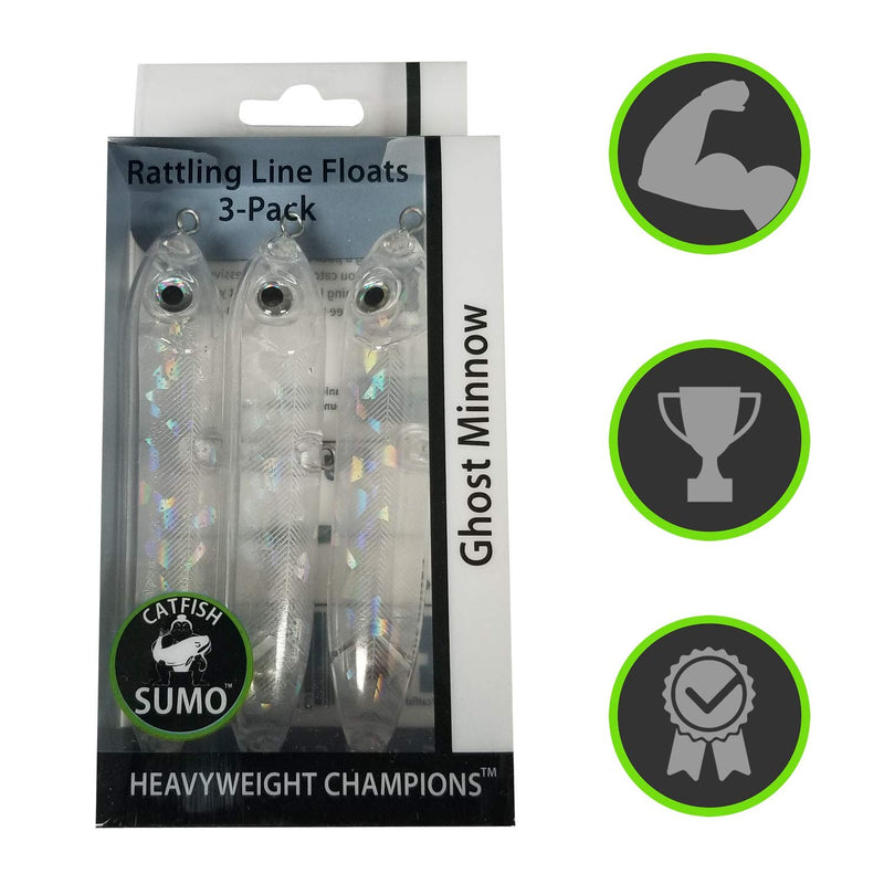 [AUSTRALIA] - Catfish Rattling Line Float Lure for Catfishing, Demon Dragon Style Peg for Santee Rig Fishing, 4 inch (3-Pack, Ghost Minnow) 
