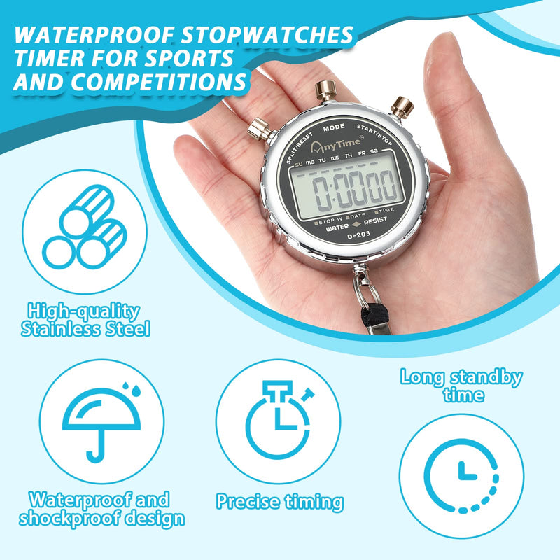 2 Pcs Metal Stop Watch Waterproof Digital Stopwatch Sports Stopwatch Timer 1/100th Second Workout Clock Metal Handheld Chronograph with Display and Buttons for Competition Training Timing - BeesActive Australia