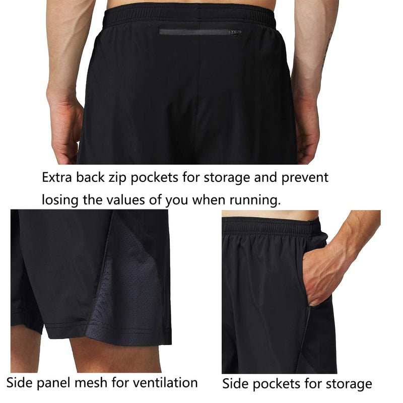 [AUSTRALIA] - EZRUN Men's 7 Inch Quick Dry Running Shorts Workout Sport Fitness Short with Liner Zip Pocket Black Large 