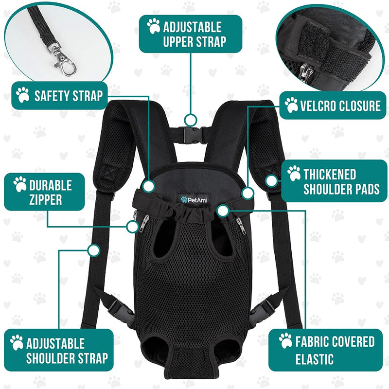 PetAmi Dog Carrier Backpack, Adjustable Dog Pet Cat Front Carrier Backpack | Ventilated Dog Chest Carrier for Hiking Camping Travel, Sling Bag for Small Medium Dog Cat and Puppies Black - BeesActive Australia