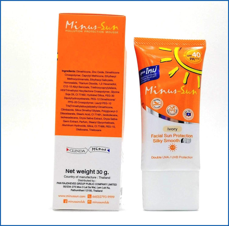 Minus (Sol) Sun SPF40 PA+++ Ivory (New Formula x 1 Ounces) Facial Sun Protection Silky Smooth Plus with Broad Spectrum UVA1 UVA2 and UVB Protection - BeesActive Australia