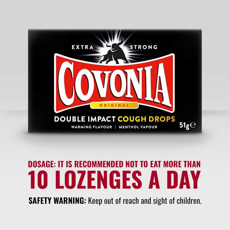 Covonia Double Impact Cough Drops Original 51g Extra Strong warming flavour and menthol vapour - BeesActive Australia
