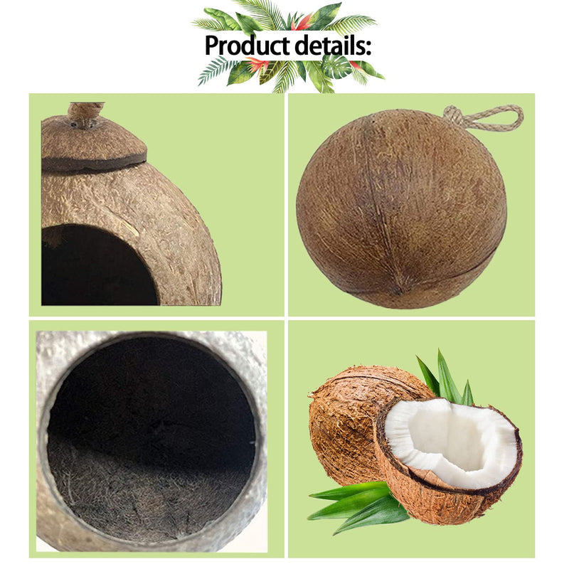 kathson Natural Coconut Shell Bird Nest,Hanging Coco Birds House,Parrots Hide Hut Habitats Decor,Parrot Cage Accessories for Lovebirds Cockatiel Canary Budgies,Feeder Spoon,4 Toy Balls(6 Pcs) - BeesActive Australia