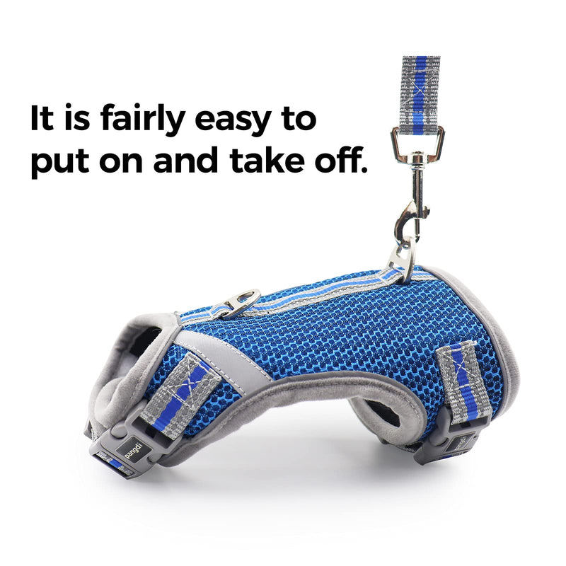 pangdi Cat Harness and Leash Escape Proof Double Protection Fully Adjustable Sturdy Soft Mesh with Reflective Strips for Walking and Traveling Blue Large - BeesActive Australia