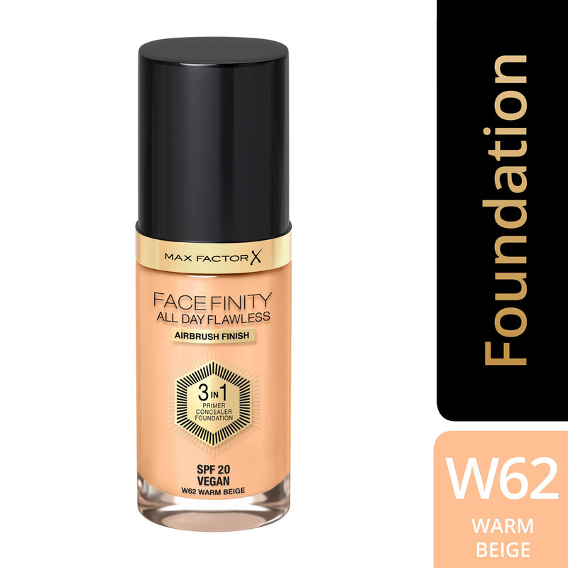 Max Factor Facefinity 3-in-1 All Day Flawless Liquid Foundation, SPF 20 - 62 Warm Beige, 30 ml - BeesActive Australia