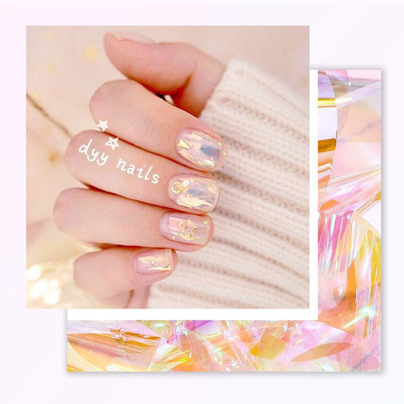 Aliciya 20 Rolls Nail Foil Decal, Color Glass, Starry Sky Star, Nail Foil Wraps Transfer Decals Nail Art DIY Sticker Kit with Nail Glue - BeesActive Australia