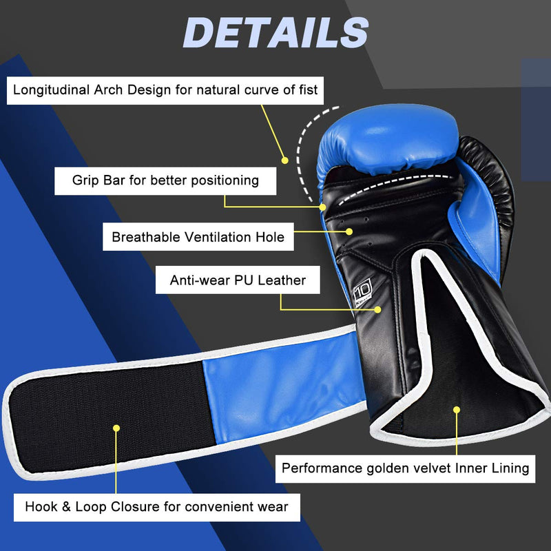 [AUSTRALIA] - Boxing Gloves Youth Training Gloves 6oz 8oz 10oz 12oz 14oz 16oz Kickboxing Sparring Muay Thai Boxing Gloves for Men Women Kids Blue 6 oz 