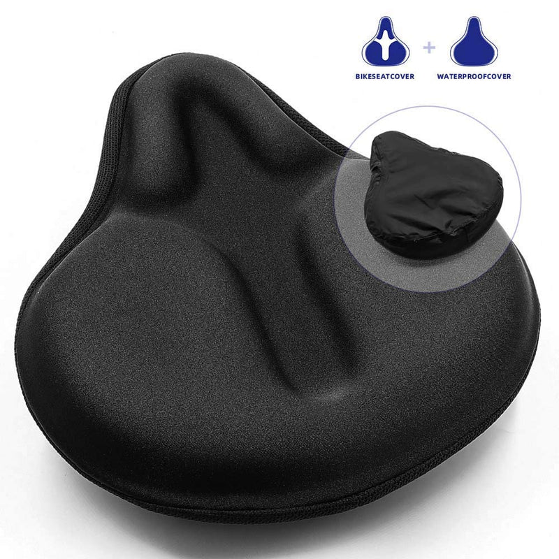 ANZOME Bike Seat Cushion, Exercise Bike Seat Cover, Wide Foam & Extra Soft Gel Bike Seat Cushion for Women Men Everyone, Fits Cruiser and Stationary Bikes, Indoor Cycling(Waterproof Case Included) Black - BeesActive Australia