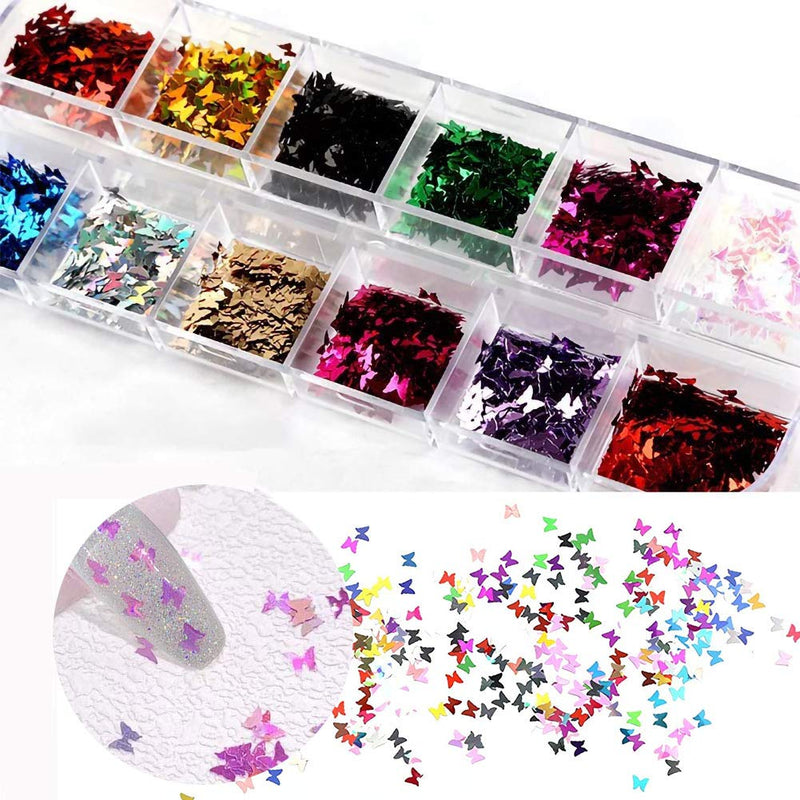 3D Butterfly Nail Sequins , 2 Boxes of 24 Color Nail Polish Applique Sequins Nail Art Supplies Set, Designed for Female Girl Nail Art Decoration - BeesActive Australia
