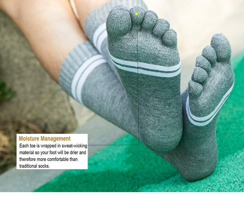[AUSTRALIA] - Toe Socks Cotton Crew Five Finger Socks Running Athletic for Men Women 5 Pack Darkgray,lightgray,blue,red,grass Green 