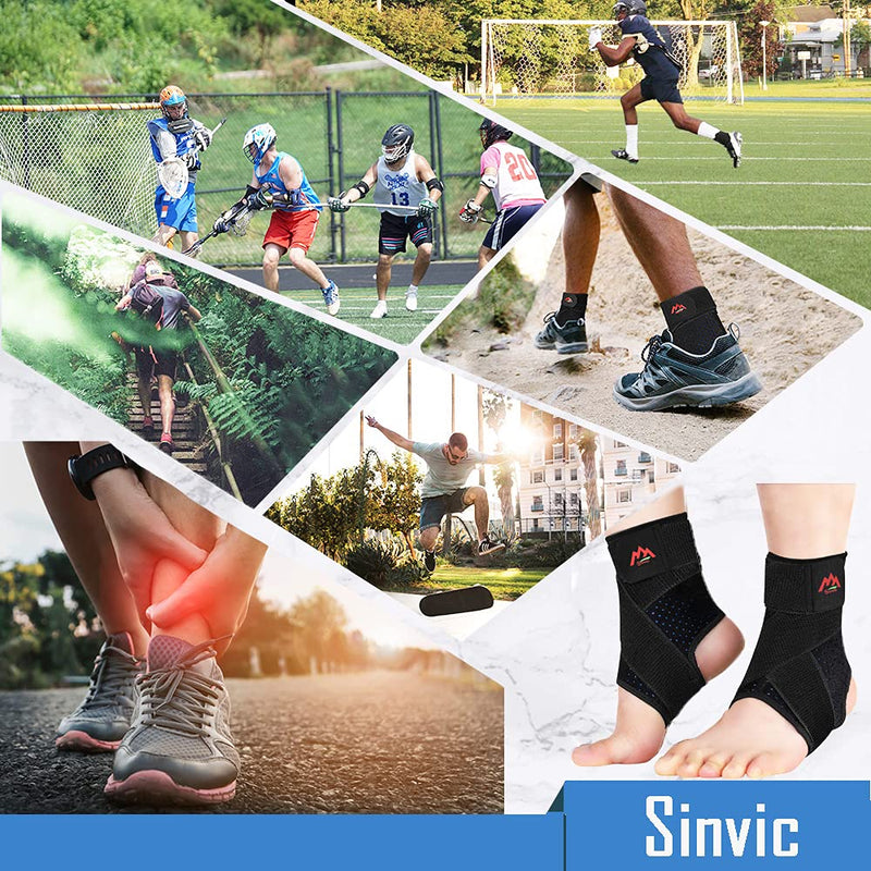 Sinvic Ankle Brace, 2PCS Ankle Braces for Men & Women, Adjustable Compression Ankle Wrap Support for Ankle Protection, Breathable & Comfortable, Ankle Support Brace for Sprains, Sports Injuries and Recovery Medium Classic Black - BeesActive Australia