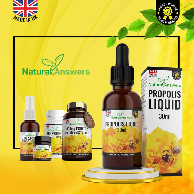 Bee Propolis Liquid 30ml (1 Bottle) Alcohol-Free Propolis Liquid Extract Tincture Skin Healing Throat and Mouth Health by Natural Answers. - 1 - BeesActive Australia