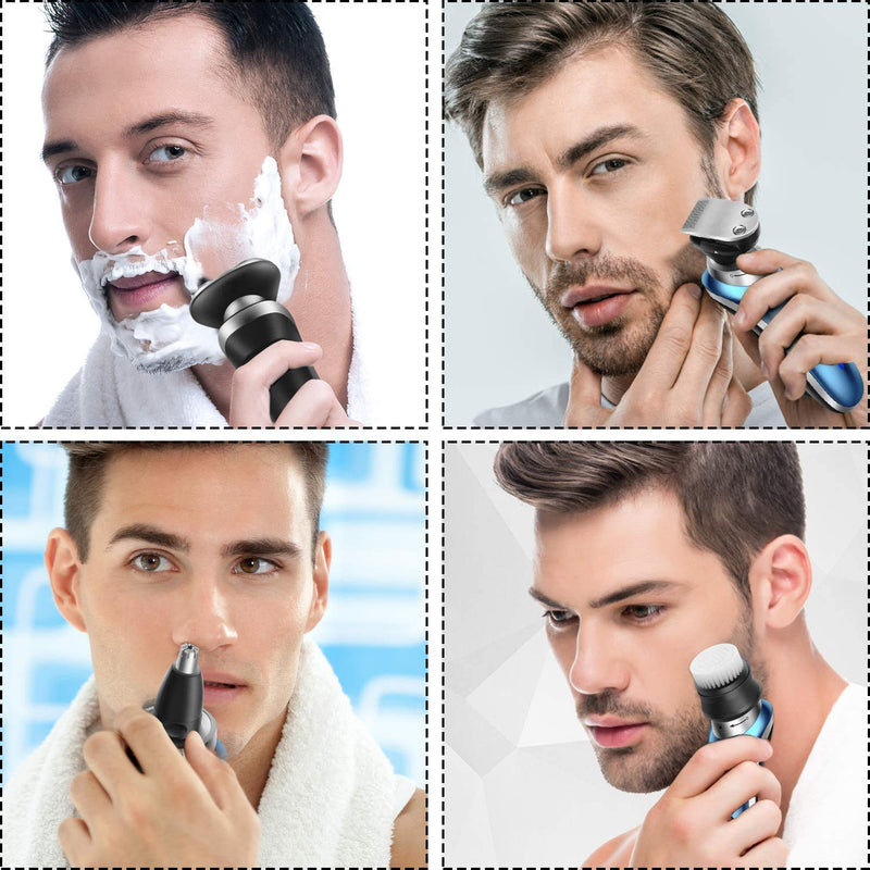 Hatteker Electric Shaver for Men Rotary Shaver Electric Razor Beard Trimmer Nose Hair Trimmer Cordless Wet Dry Face Brush 4 in 1 Blue - BeesActive Australia