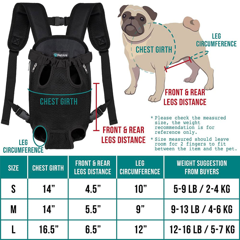 PetAmi Dog Carrier Backpack, Adjustable Dog Pet Cat Front Carrier Backpack | Ventilated Dog Chest Carrier for Hiking Camping Travel, Sling Bag for Small Medium Dog Cat and Puppies Large Heather Grey - BeesActive Australia