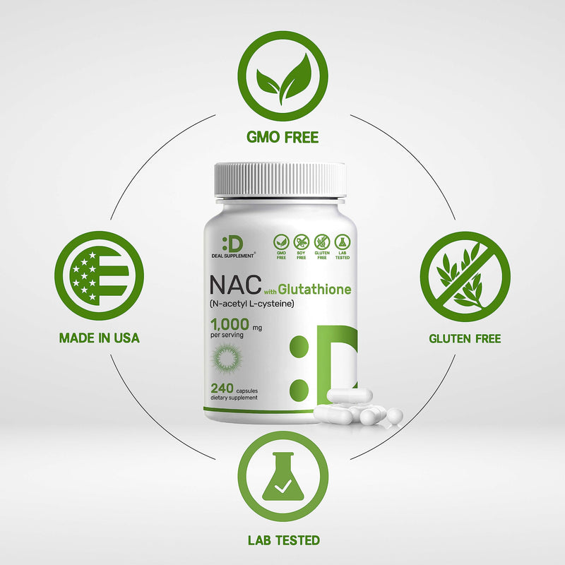 NAC Supplement 1,000mg Per Serving | 240 Capsules, N-Acetyl Cysteine with Glutathione 50mg – Antioxidant Support for Immune Health, Lung, & Liver Function - BeesActive Australia