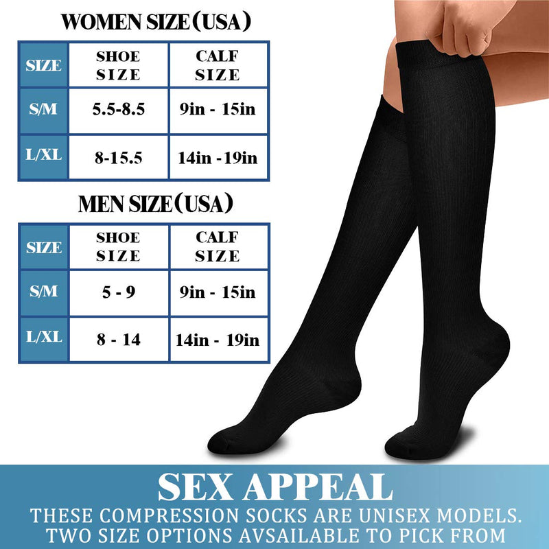 Compression Socks,(3 Pairs) Compression Sock Women and Men-Best for Running,Sports, Flight Travel 01-black Small-Medium - BeesActive Australia