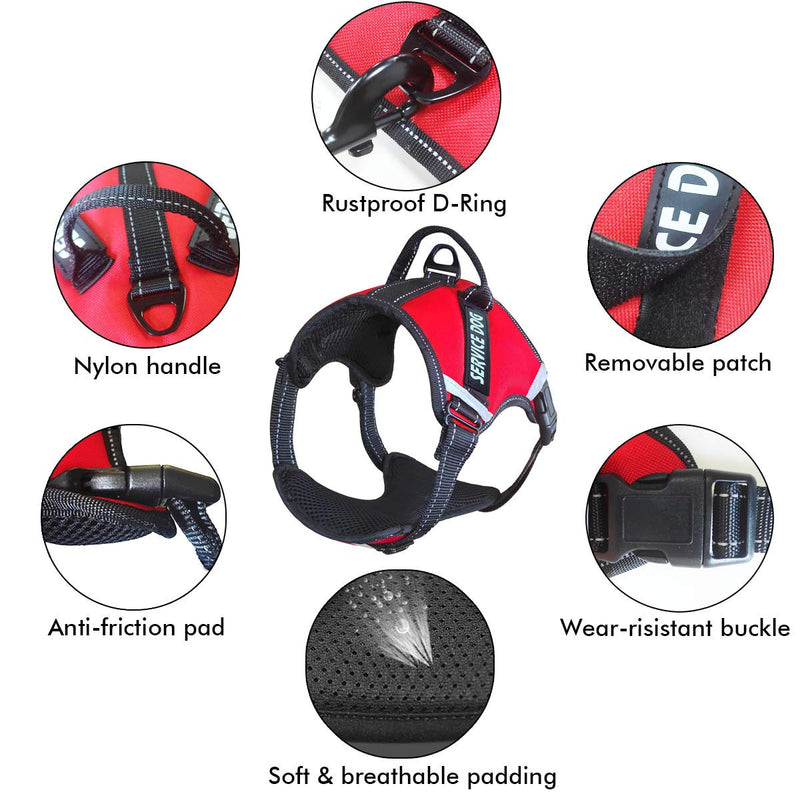LMOBXEVL Service Dog Harness,No-Pull Dog Harness with Handle Adjustable Reflective Pet Dog in Training Vest Harness,Easy Control for Small Medium Large Breed Outdoor Walking Hiking X-Small (Pack of 1) Red - BeesActive Australia