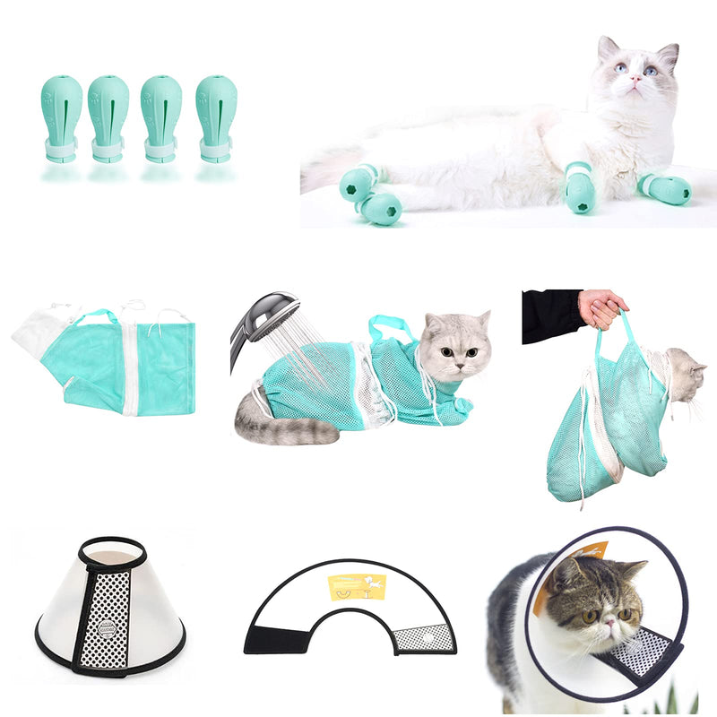 MSMUOEZ Anti-Scratch Silicone cat Shoes,Cat Claw Covers,Cat Shower Net Bag,Cat Bathing Bag, Cat Grooming Mesh Bag,Cat Cone, Protective Cat Recovery Collar 3 - BeesActive Australia
