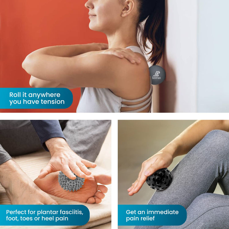 Beenax Massage Ball (Set of 3) - Perfect for Deep Tissue, Muscle Recovery, Trigger Point, Myofascial Release, Plantar Fasciitis and Muscle Relief - Designed to Relieve Stress and Relax Tight Muscles Grey - BeesActive Australia