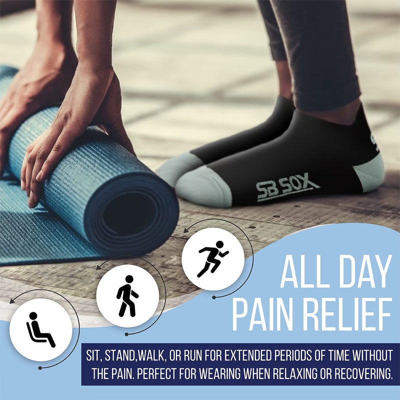 SB SOX Lite Plantar Fasciitis Compression Socks (2 Pairs) for Women & Men - Lowcut Socks for Running, Athletic, Daily Use Solid-black X-Large - BeesActive Australia
