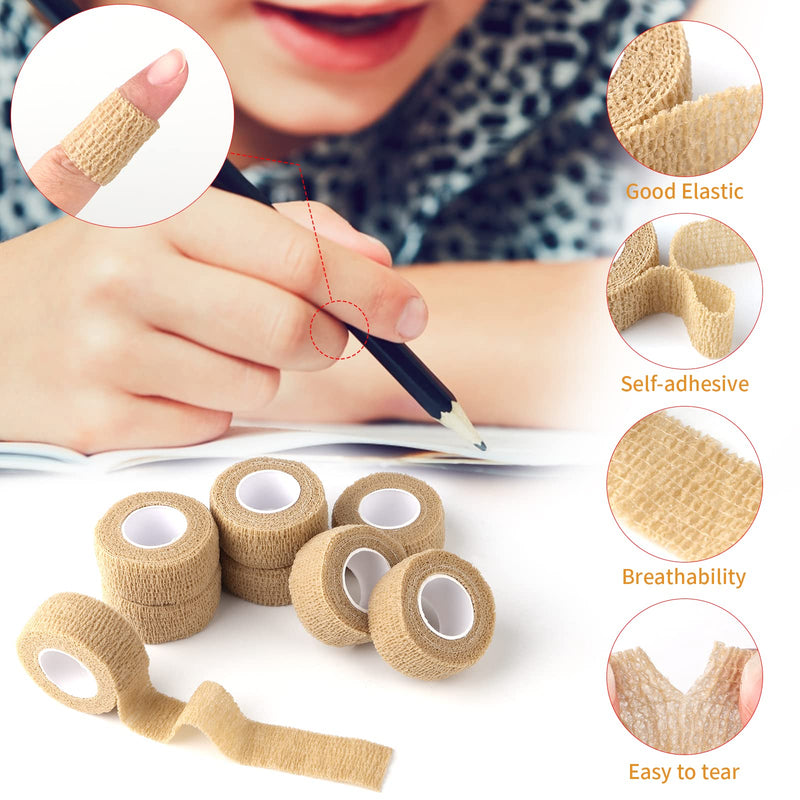12pc-1 Inch Wide Skin Colour Elastic Self- Adhesive Bandage Finger Tape，First Aid Wrap Bandages, for Wrist and Ankle Sprains & Swelling 12pcs - BeesActive Australia
