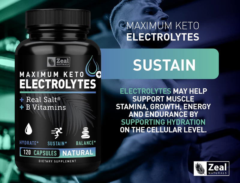 Keto Electrolyte Supplement (120 Capsules) Maximum Keto Electrolytes Supplements Pills w Real Salt®, B Vitamins, Magnesium and Potassium Supplement - Salt Pills & Electrolyte Tablets - BeesActive Australia