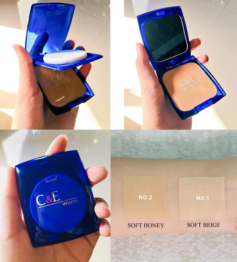 C & E White Oil Control Face Pressed Powder Foundation Compact, Covers Dark Spot & Wrinkle, Long Lasting, Natural Radiant Glowing Perfect Skin, Clean Matte Makeup No.2 Soft Honey 12 G./0.42 OZ - BeesActive Australia