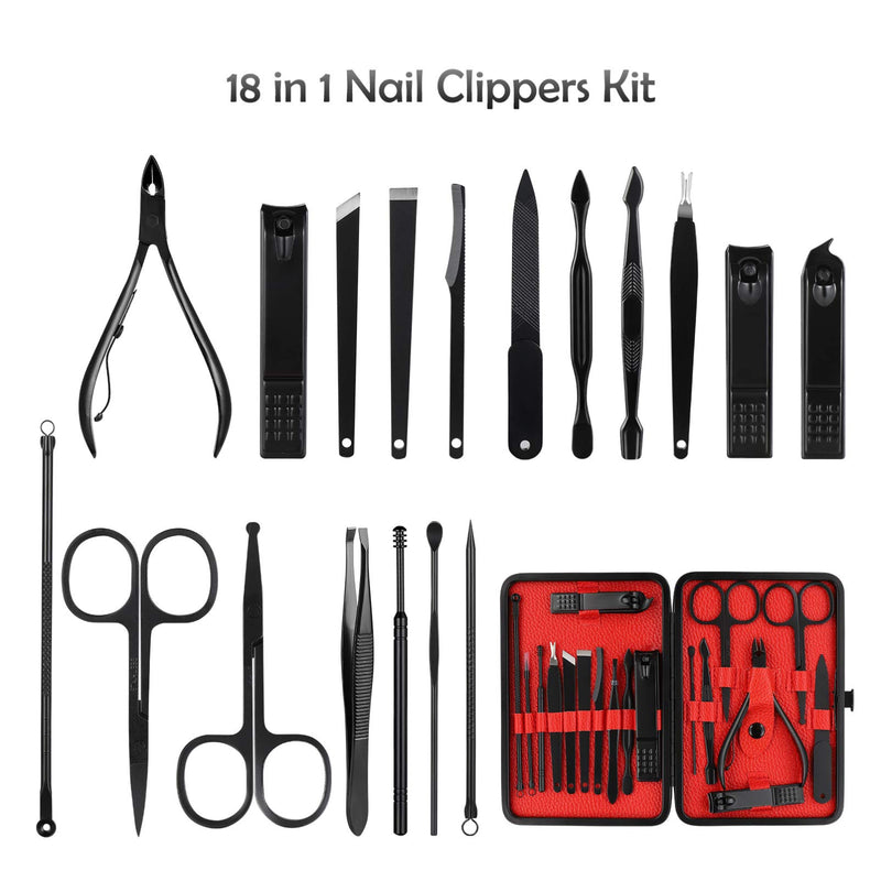 Healifty Manicure Pedicure Kit 18PCS- Nail Clipper Set, Manicure Tools Kit, Professional Grooming Kit, Nail Cutter Care Tools - for Travel Home, for Men and Women（with Case） - BeesActive Australia