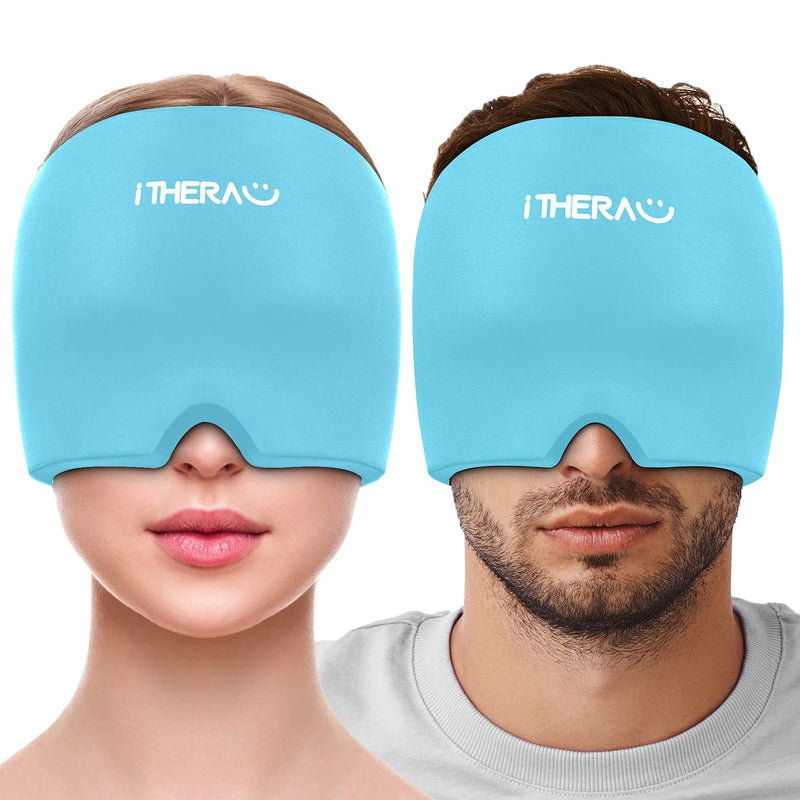 I-THERA-U Migraine Relief Cap - Reusable Headache Relief Cap, Flexible Headache Hat for Migraine, Migraine Cap for Tension Headache, Sinus Pressure, Puffy Eyes, Stress Relief Migraine Hat Blue Compression - BeesActive Australia