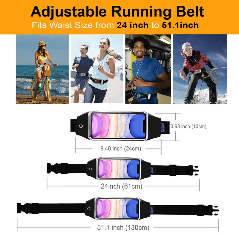 QUANFUN Running Belt for iPhone 13/12/11 Pro Max, XS Max, Galaxy S10+ S20 Plus, S20 Ultra,Note 20,Water Resistant Fanny Pack Sports Fitness Waist Pouch fits Large Phones UP to 6.9" With OtterBox/Case a.Black W/Clear Window - BeesActive Australia