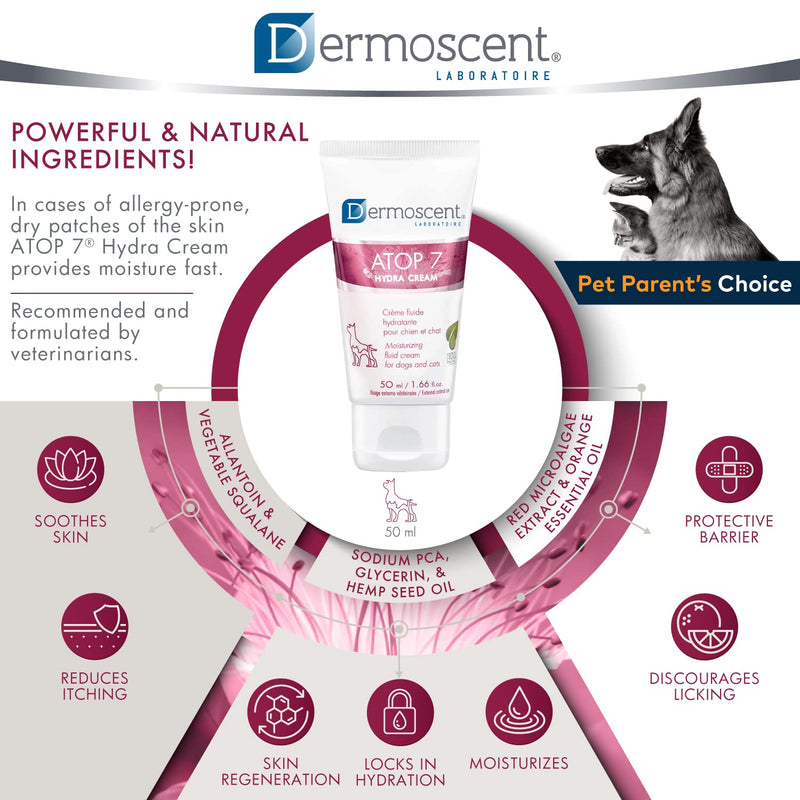 Dermoscent ATOP 7 Hydra Cream for Dogs & Cats for Itchy Dry & Allergy-Prone Skin Relief - Veterinarian Dermatologist Formulated - 50 ml / 1.66 fl. oz. - BeesActive Australia