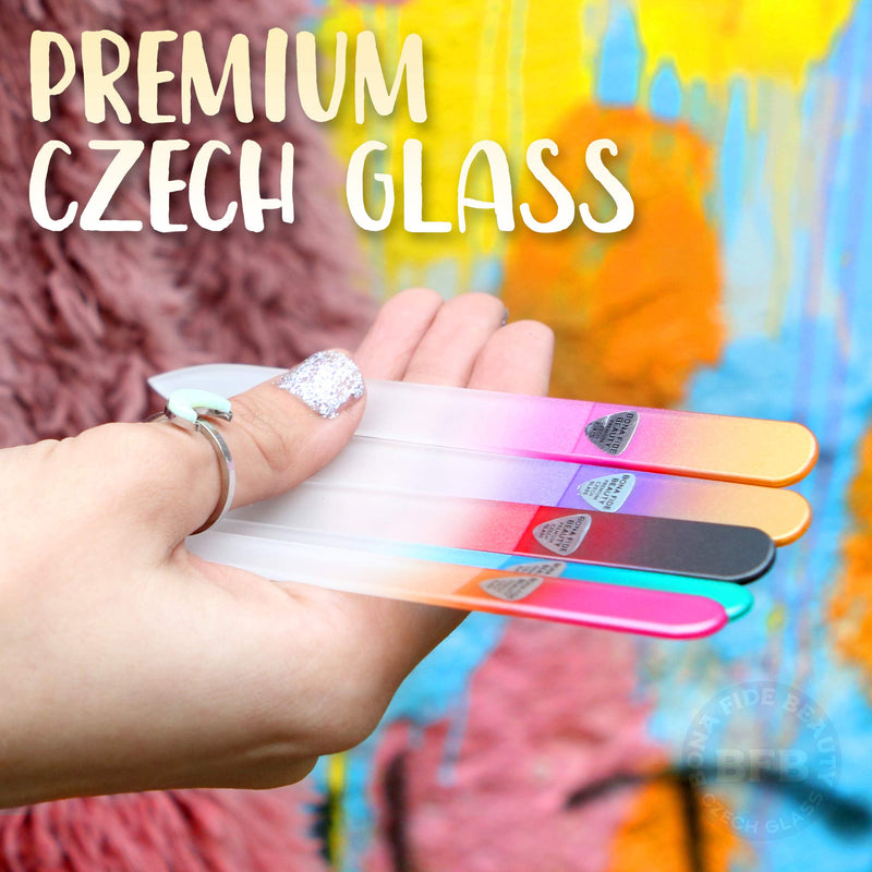 Glass Nail Files, Manicure Fingernail Files, Gentle Precision Filing, Expertly Shape Nails for a Smooth Finish - 5-Piece Bona Fide Beauty Premium Czech Glass Files - BeesActive Australia