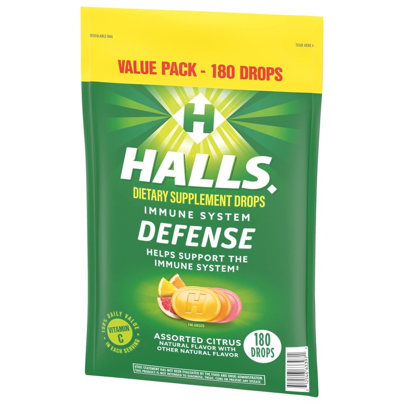 HALLS Defense Assorted Citrus Vitamin C Drops, Value Pack, 180 Drops - BeesActive Australia