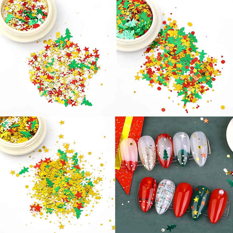 Sethexy 3 Boxes Christmas Snowflake & Trees Nail Paillette Stars Iridescent DIY Bling Nails Sequins for Art Design - BeesActive Australia