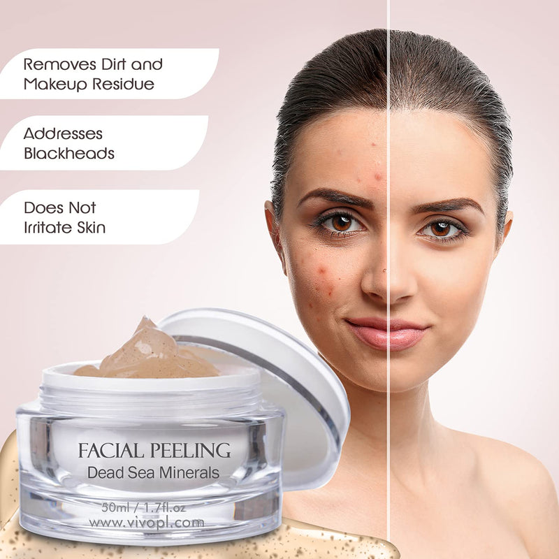 Vivo Per Lei Facial Peeling Gel - Contains Dead Sea Minerals and Nut Shell Powder - Gentle Face Exfoliator Scrub and Blackhead Remover - Peel Your Skin to a Fresher You - 3.4 Fl. Oz. 1.7 Fl Oz (Pack of 1) - BeesActive Australia