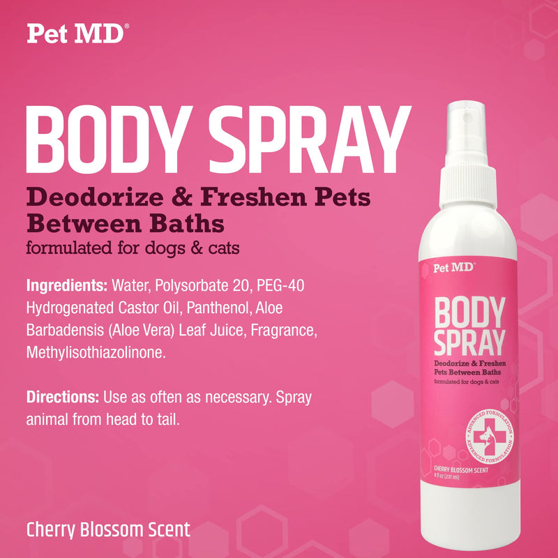 Pet MD Body Spray for Dogs & Cats - Deodorizing Dog Perfume Reduces Static & Eliminates Odor - Long-Lasting Pet Cologne Spray for Dogs - Japanese Cherry Blossom Scent - 8 oz - BeesActive Australia