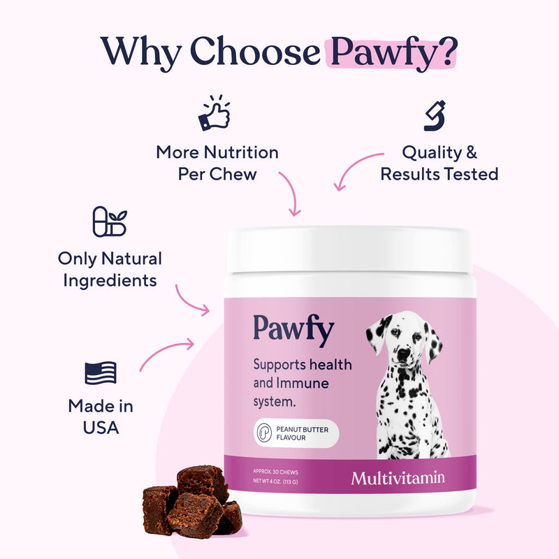 Pawfy Multivitamin Chews | 15 in 1 Premium Supplement | Immunity | Joints | Skin | Coat | Energy | with Vitamins, Oils & Minerals - BeesActive Australia