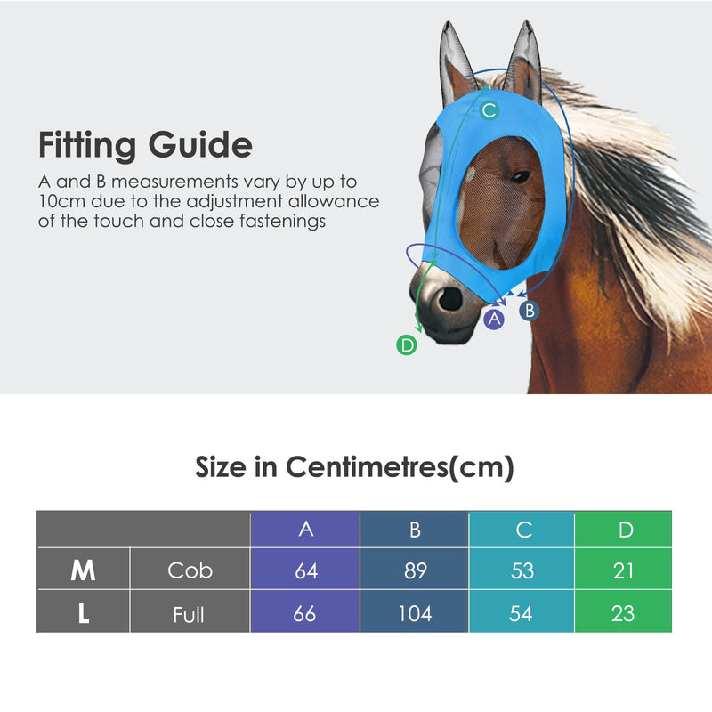 HR Farm Horse Fly Mask with Ears Comfort Elasticity Lycra Horse Eye UV Protection Large Turquoise - BeesActive Australia