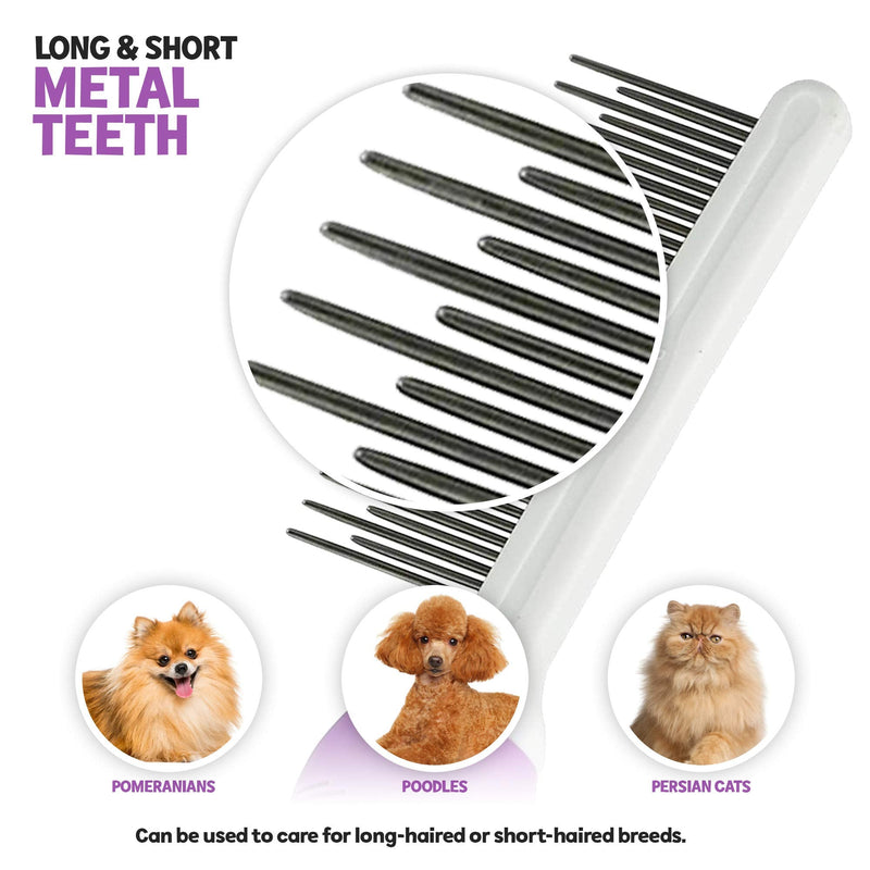 Poodle Pet Bundle - Detangling Pet Comb Detangler Tool Grooming Comb for Dog and Cat + Slicker Brush for Small and Large Dogs Grooming Brush - BeesActive Australia