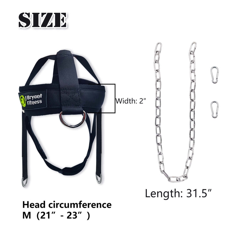J Bryant Neck Harness Head Weight Lifting with Chain Adjustable Strap Neck Exercise Equipment Black-M(21"-23") - BeesActive Australia