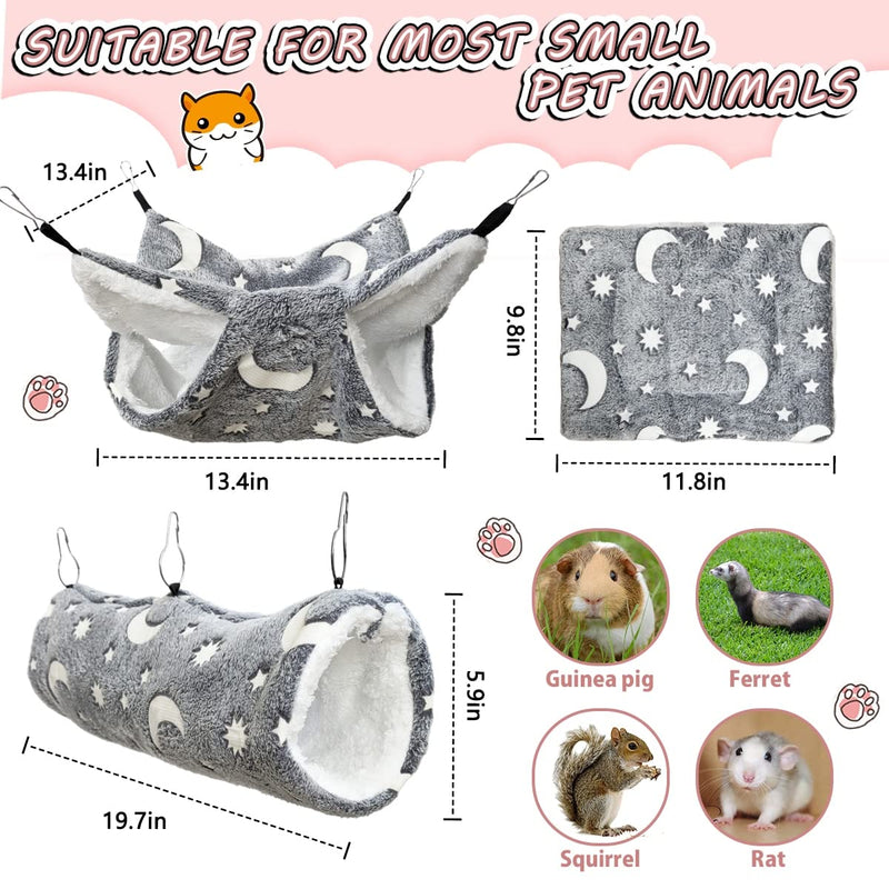 Luminous Noctilucent Glow Guinea Pig Rat Hammock Tunnel, Ferret Hanging Bunk Bed Hammock, Rat Ferret Guinea Pig Hideout and Soft Bed for Small Animals 1.Moon Bunkbed Hammock and Tunnel - BeesActive Australia