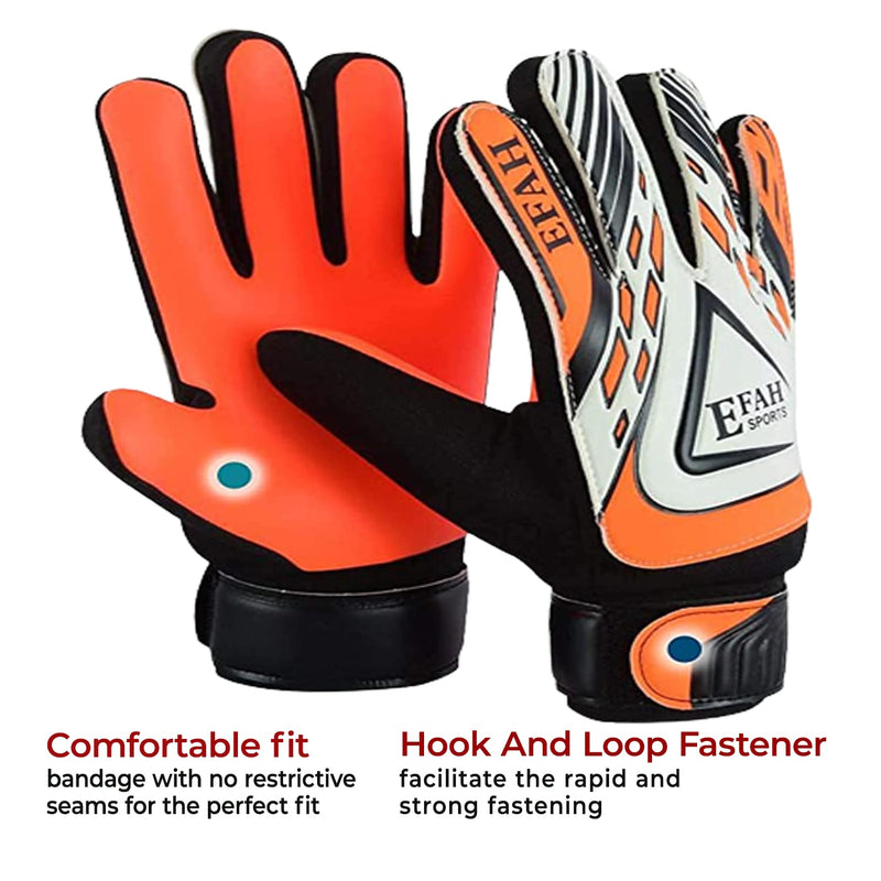 EFAH SPORTS Soccer Goalie Goalkeeper Gloves for Kids Boys Children Football Gloves with Strong Grips Palms Size 8 suitable for size M-L adult Black/Orange - BeesActive Australia