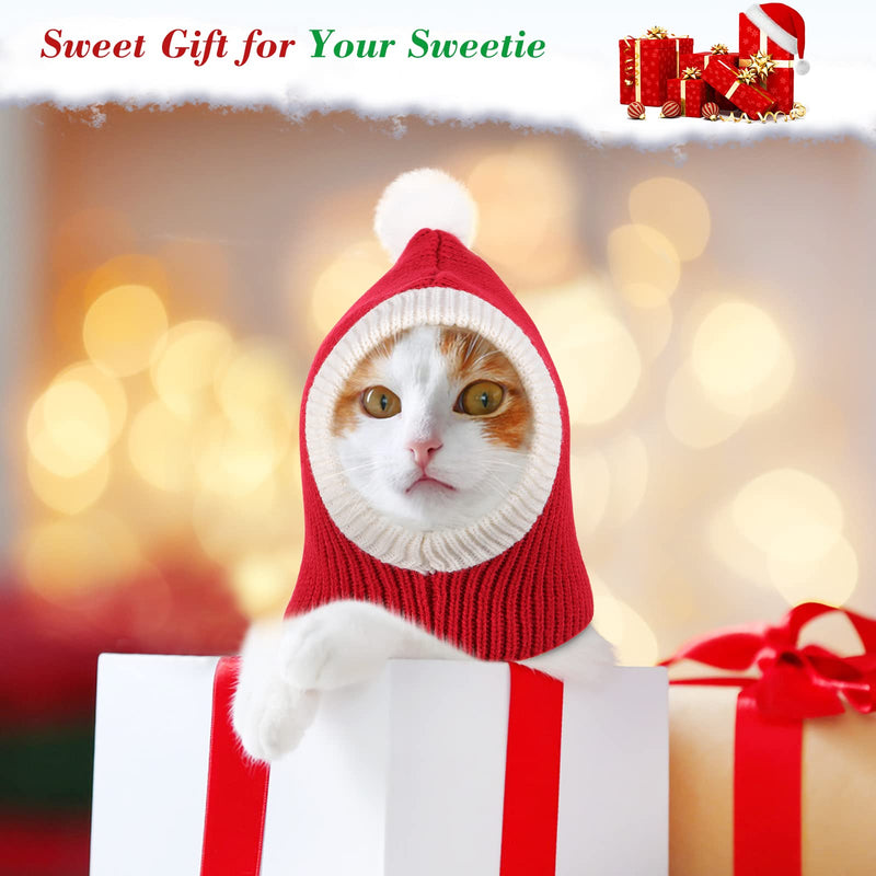 Pawaboo Christmas Pet Hat, Funny Knitted Pets Cap with Pompon, Cute Crocheted Snood Winter Warm Pet Hat, Neck Ear Warmer Hood Warm Scarf Xmas Decoration Santa Hat for Medium Dogs XS Red - BeesActive Australia