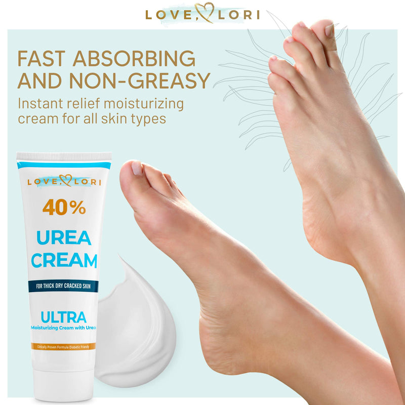Urea Cream 40 Percent for Feet 4 oz by Love Lori - Foot Cream For Dry Cracked Feet - Callus Remover & Foot Repair Treatment - Moisturizes Heels, Hands, Knees & Elbows - For Thick, Rough & Dry Skin - BeesActive Australia