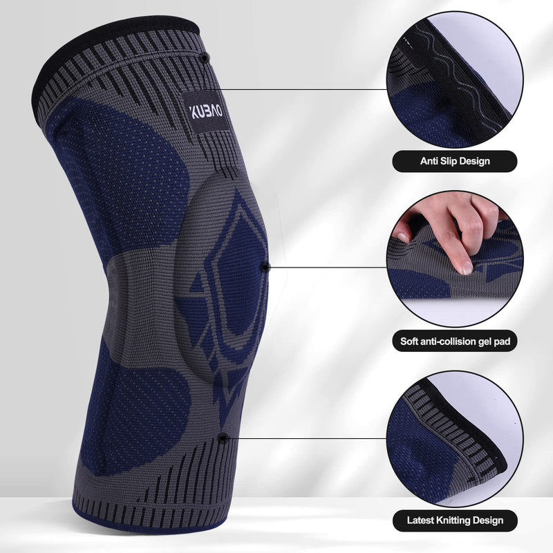 KUBAO Compression knee brace for meniscus tear arthritis pain and support, Knee Support Bandage for Pain Relief, Medical Knee Pad for Work Out, Gym, Hiking, Arthritis, ACL, PCL,One Piece Set A1-Dark Grey Large - BeesActive Australia
