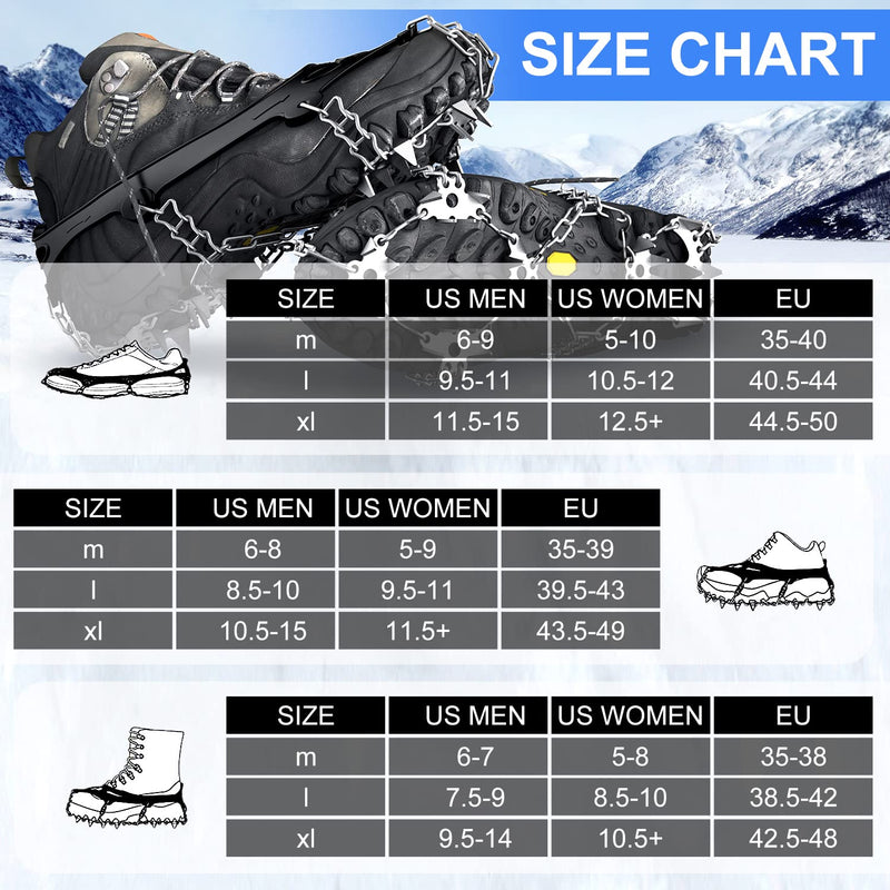 Wirezoll Ice Cleats, Crampons for Hiking Boots and Snow Shoes Non Slip Climbing Spikes Ice Grippers for Traction with Boot Chains and Microspikes for Men and Women Medium 24 Teeth Black - BeesActive Australia