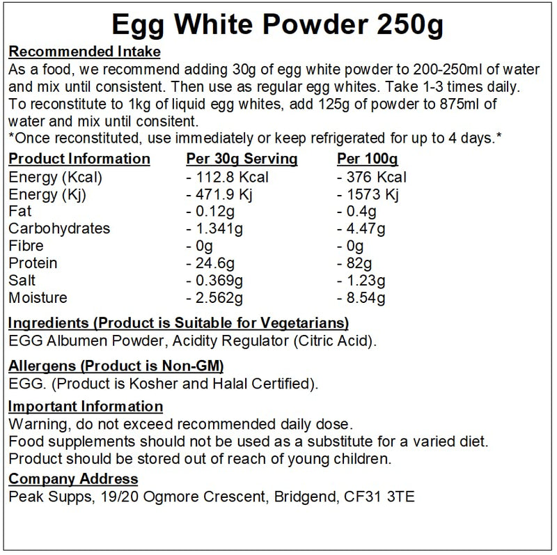 Egg White Powder 250g - High Protein | Vegetarian | Halal | Kosher - BeesActive Australia