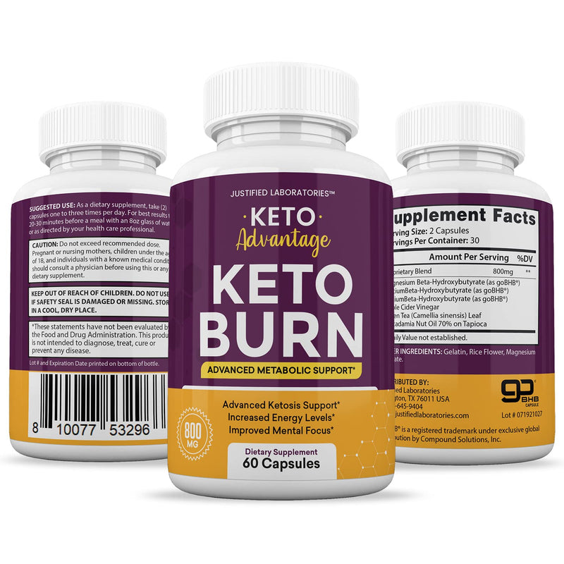 (2 Pack) Keto Advantage Keto Burn Pills Includes Apple Cider Vinegar goBHB Exogenous Ketones Advanced Ketogenic Supplement Ketosis Support for Men Women 120 Capsules - BeesActive Australia
