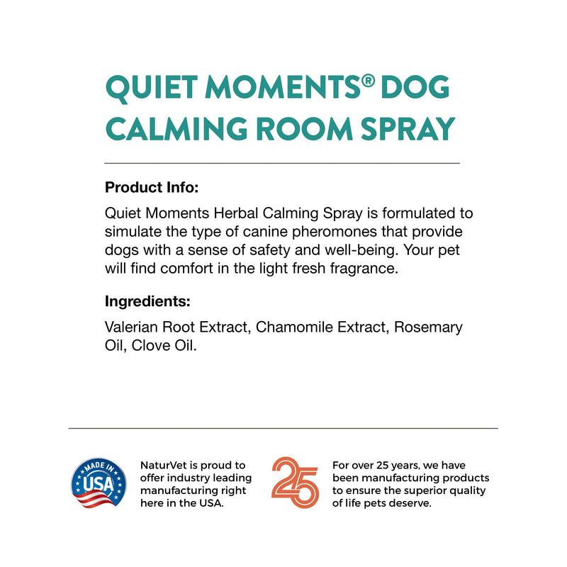NaturVet Quiet Moments Herbal Calming Room Spray Dog Supplement – Ideal for Cars, Dog Crates, New Environments – Helps Reduce Pet Stress, Storm Anxiety, Motion Sickness – 8 Oz. - BeesActive Australia