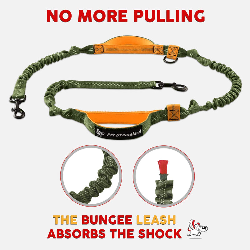 Hands Free Dog Leash for Running | Waist Leash for Walking, Hiking, Cycling and Training w. Adjustable Belt and Retractable Bungee Leash for Medium and Large Pet | Professional Lead Walker Harness Khaki & Orange Large Dog (35-150 lbs) - BeesActive Australia